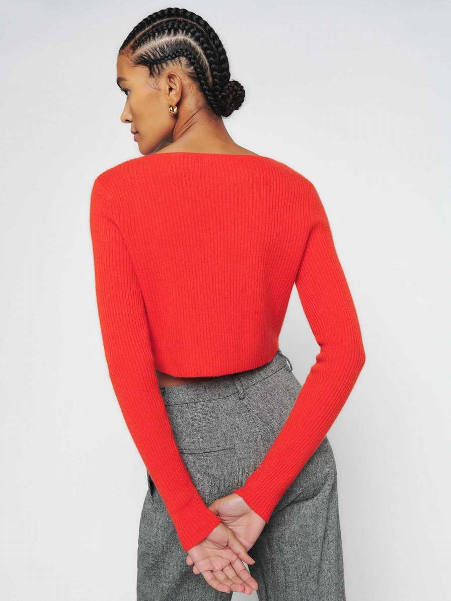 Reformation Angel Cashmere Cropped Women's Cardigan Red | OUTLET-821657