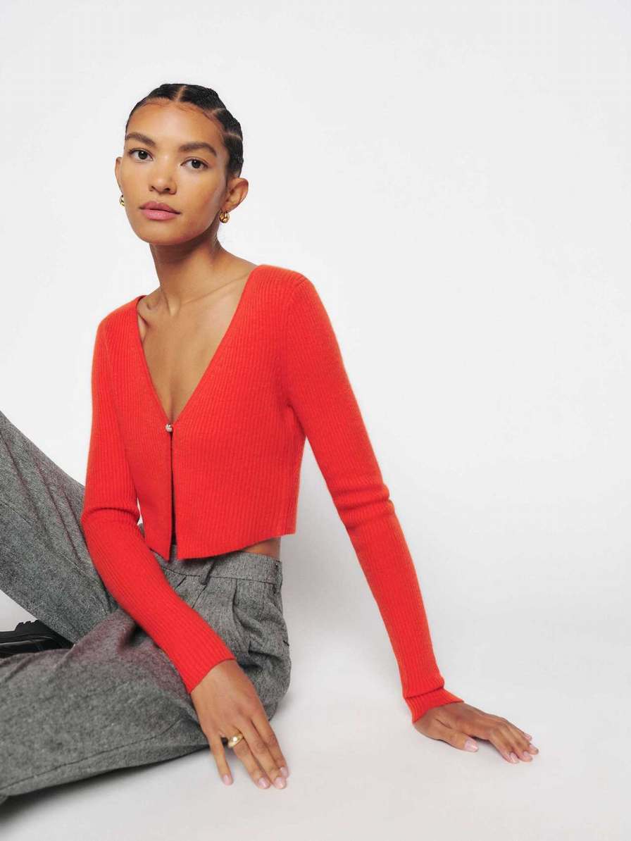 Reformation Angel Cashmere Cropped Women's Cardigan Red | OUTLET-821657