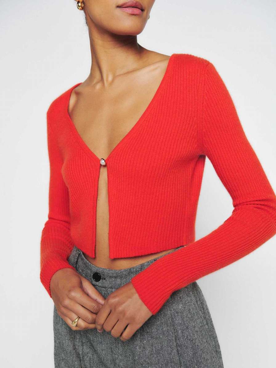 Reformation Angel Cashmere Cropped Women\'s Cardigan Red | OUTLET-821657