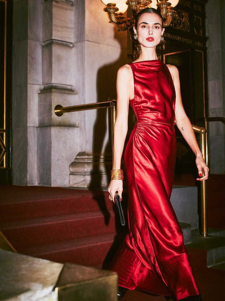 Reformation Casette Silk Women's Dress Red | OUTLET-783502