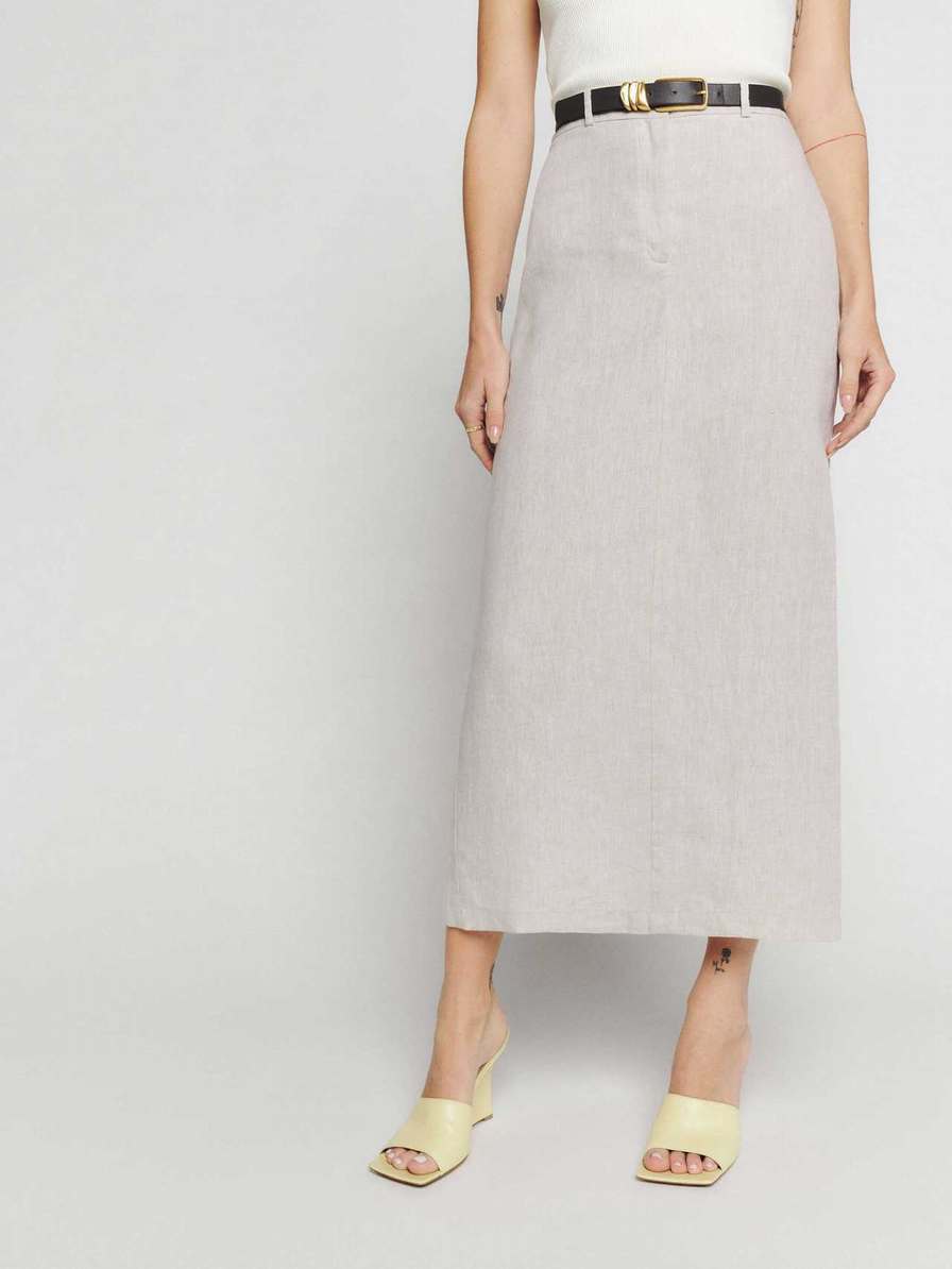 Reformation Gia Linen Women's Skirts Beige | OUTLET-7038146
