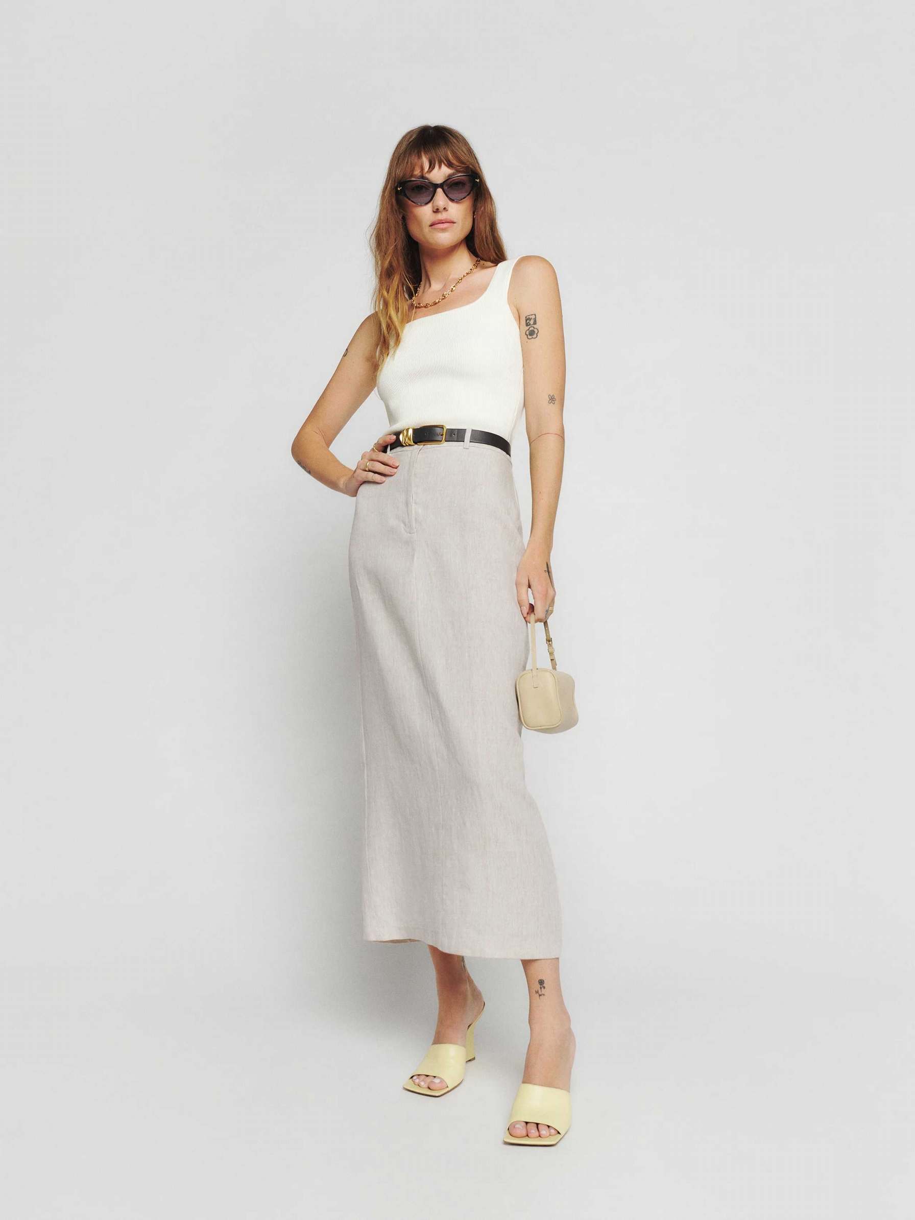 Reformation Gia Linen Women's Skirts Beige | OUTLET-7038146