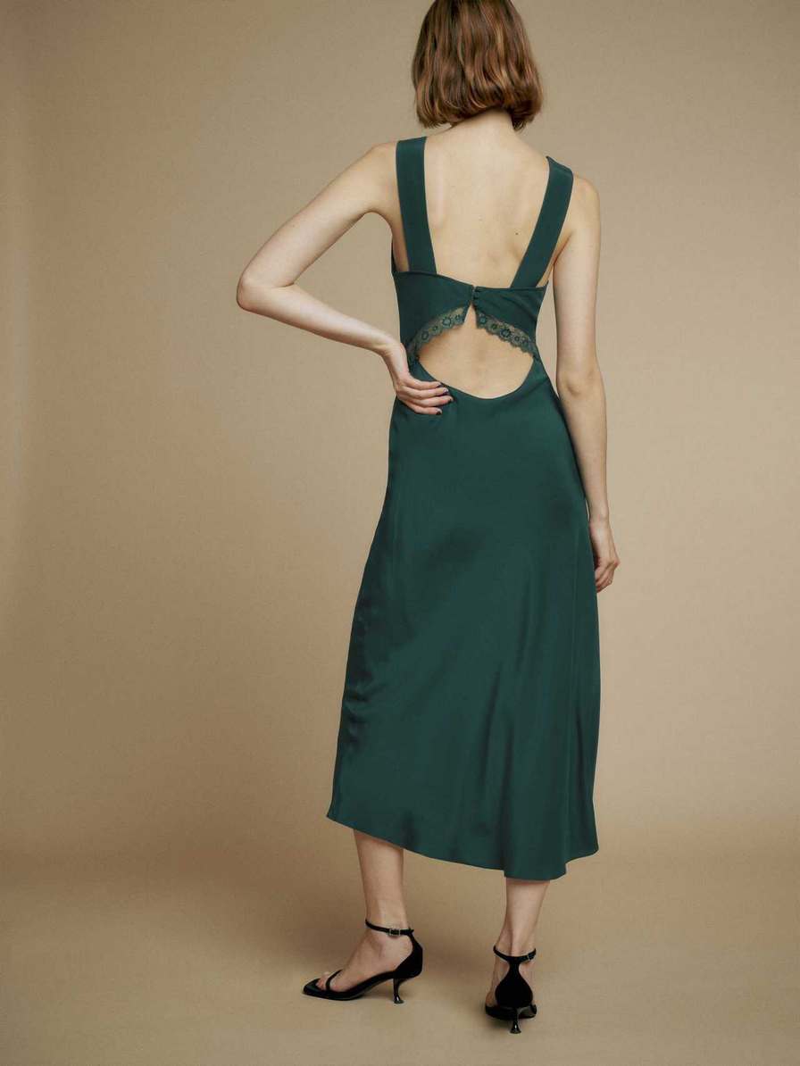 Reformation Petites Provence Silk Women's Dress Black Green | OUTLET-180627