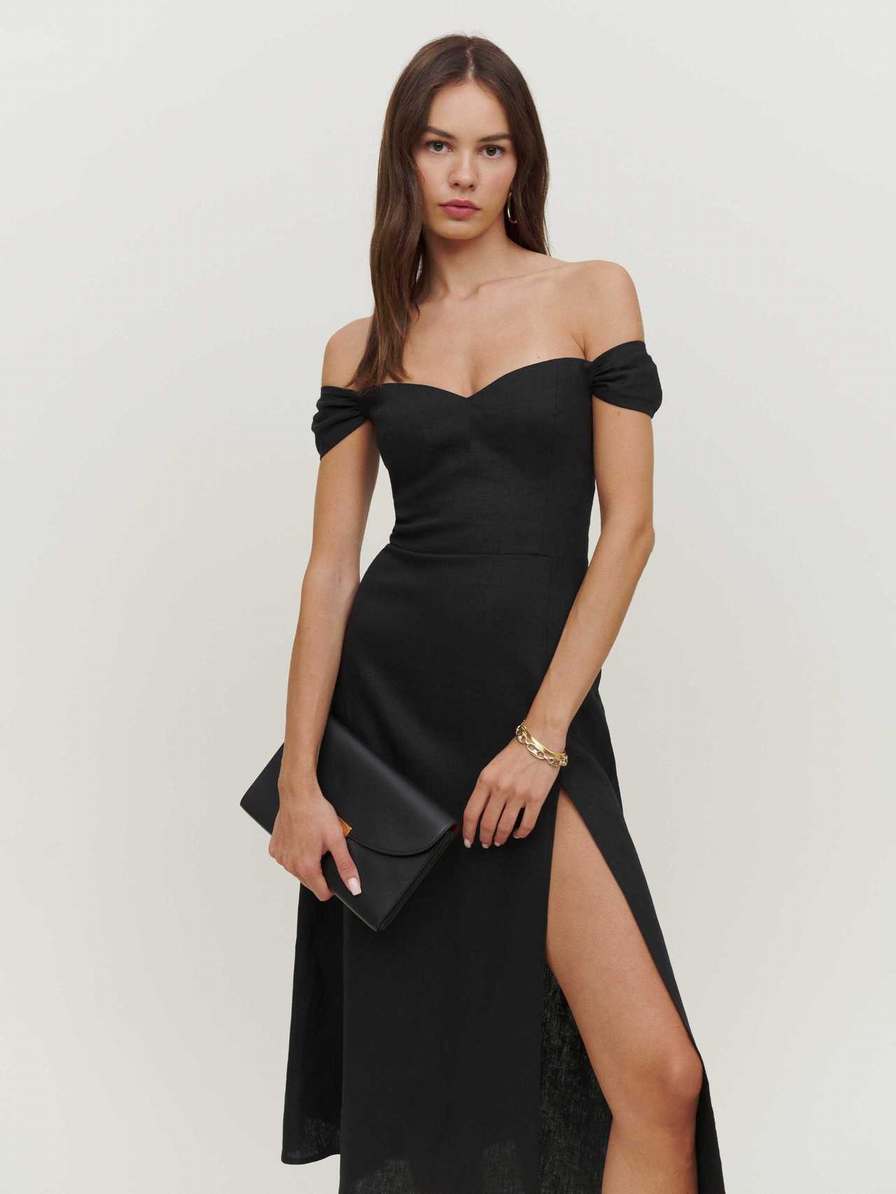 Reformation Bridgton Linen Women's Dress Black | OUTLET-7035126