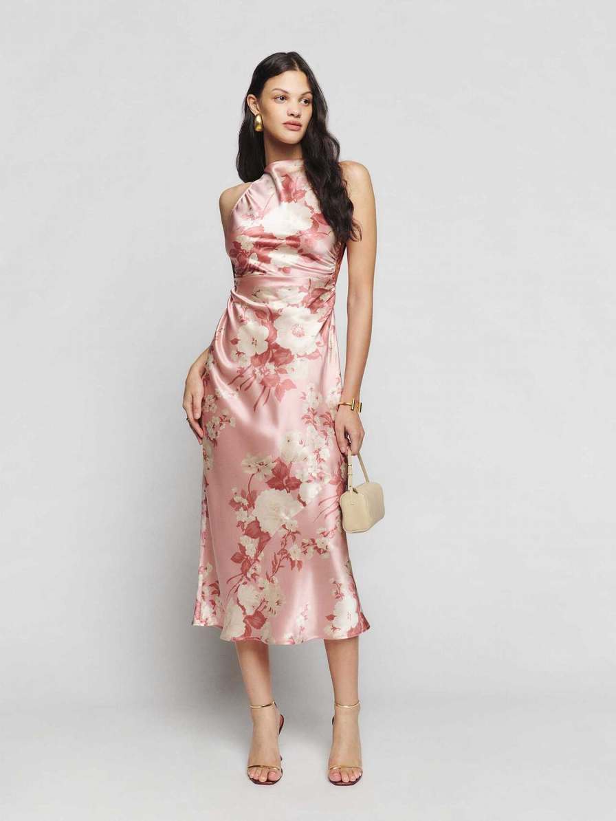 Reformation Casette Silk Women's Dress Flower | OUTLET-547620