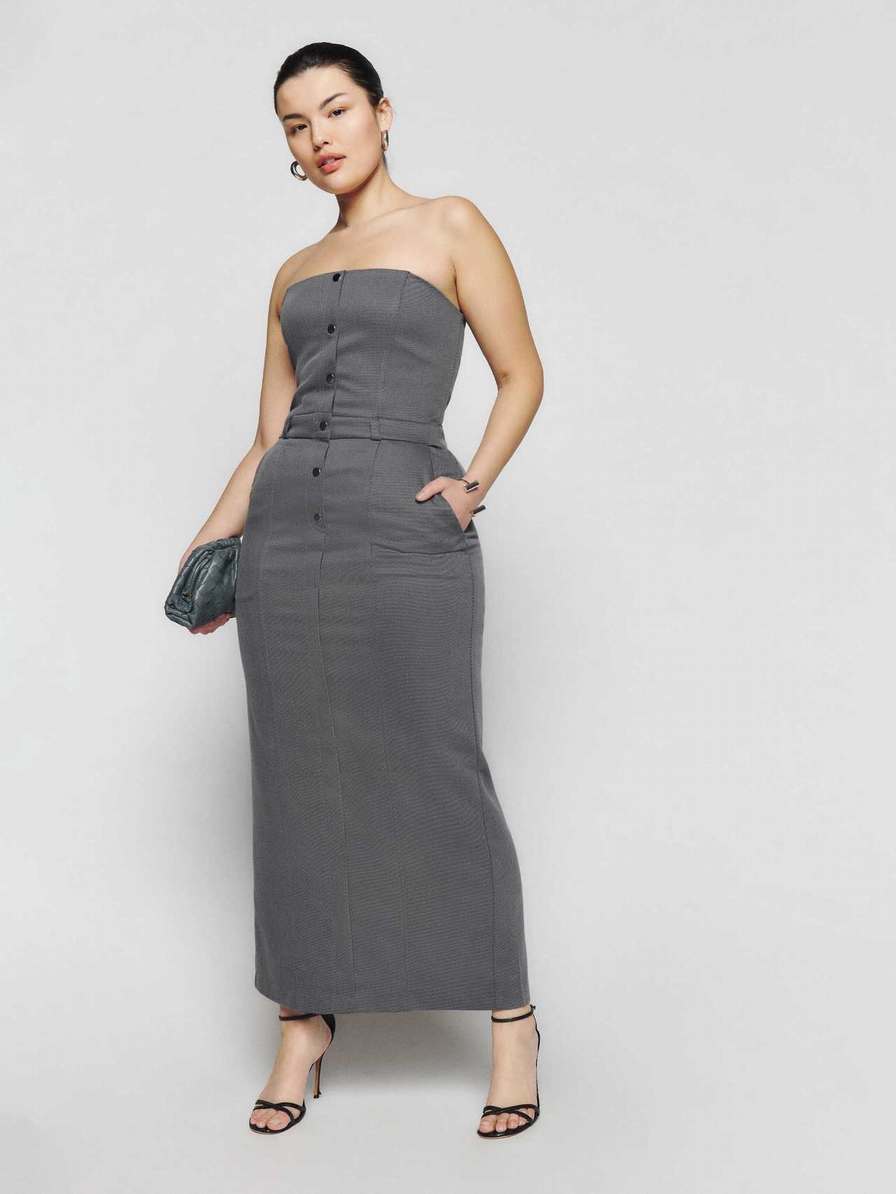 Reformation Deserae Women's Dress Grey | OUTLET-5261834
