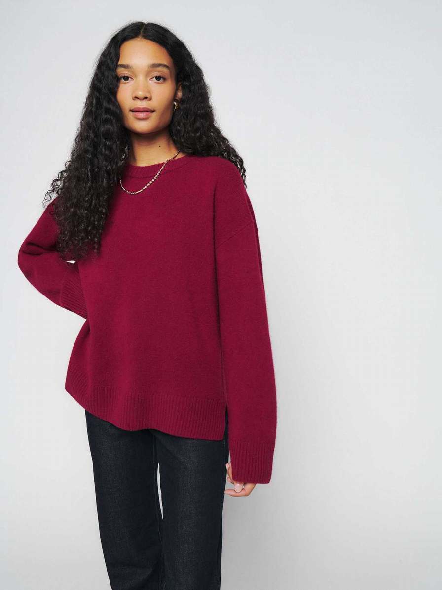 Reformation Enda Regenerative Wool Women's Sweater Dark Pink | OUTLET-276384