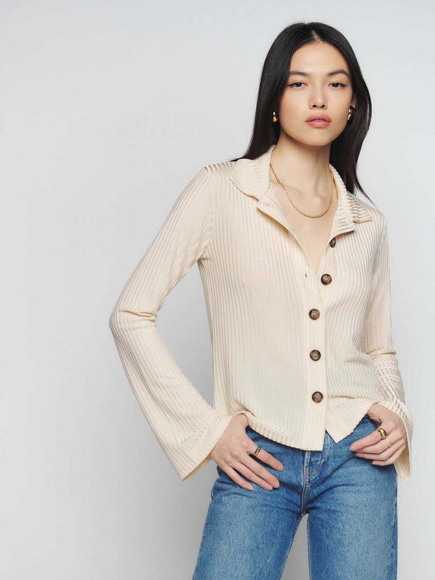 Reformation Esmeray Knit Women's Tops White | OUTLET-687501