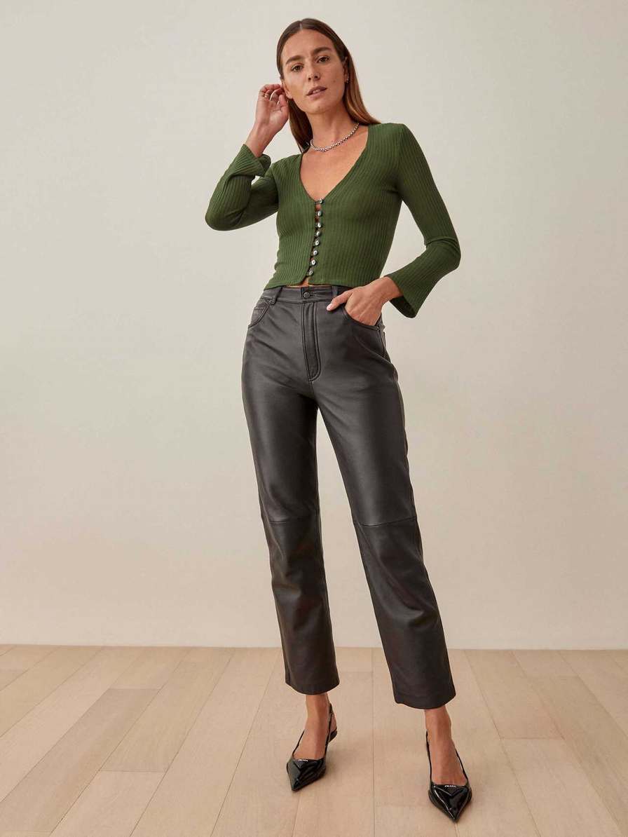 Reformation Gellar Knit Women's Tops Dark Green | OUTLET-6372580
