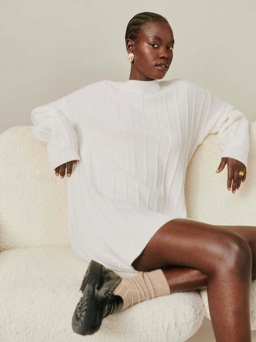 Reformation Harriet Regenerative Women's Sweater White | OUTLET-524730