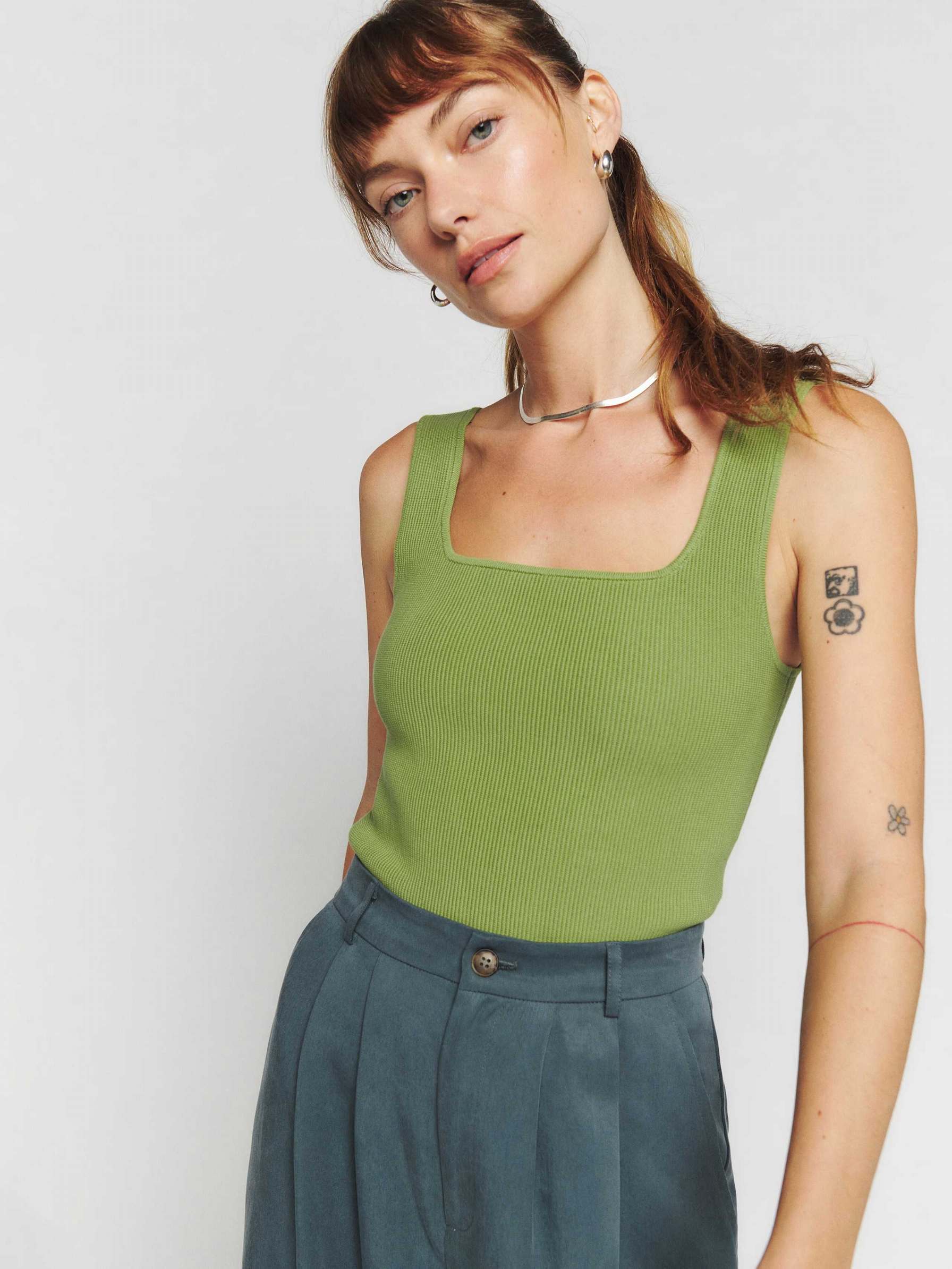 Reformation Julia Ribbed Women's Tanks Green | OUTLET-083526