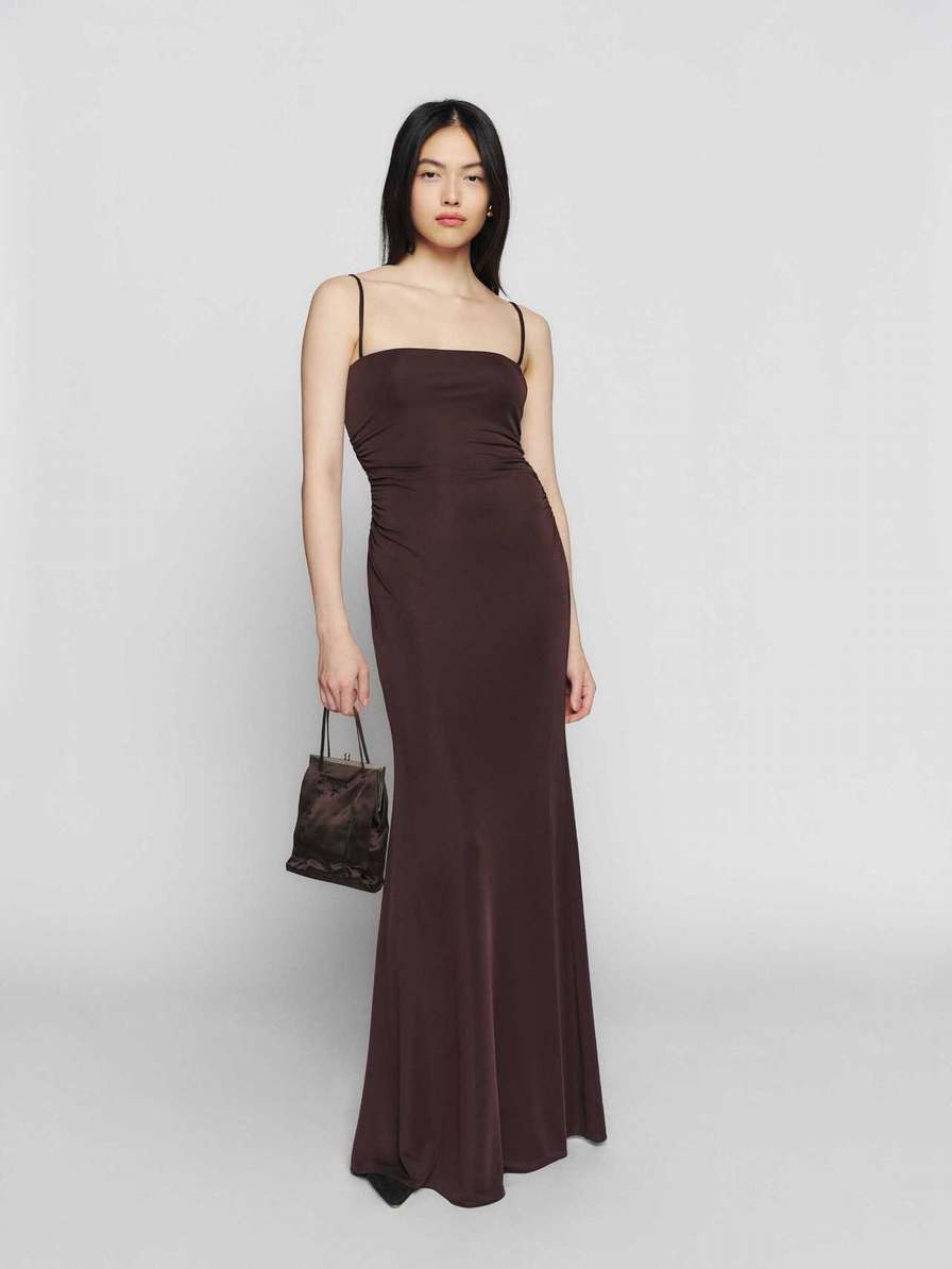 Reformation Larenta Knit Women's Dress Brown | OUTLET-207846