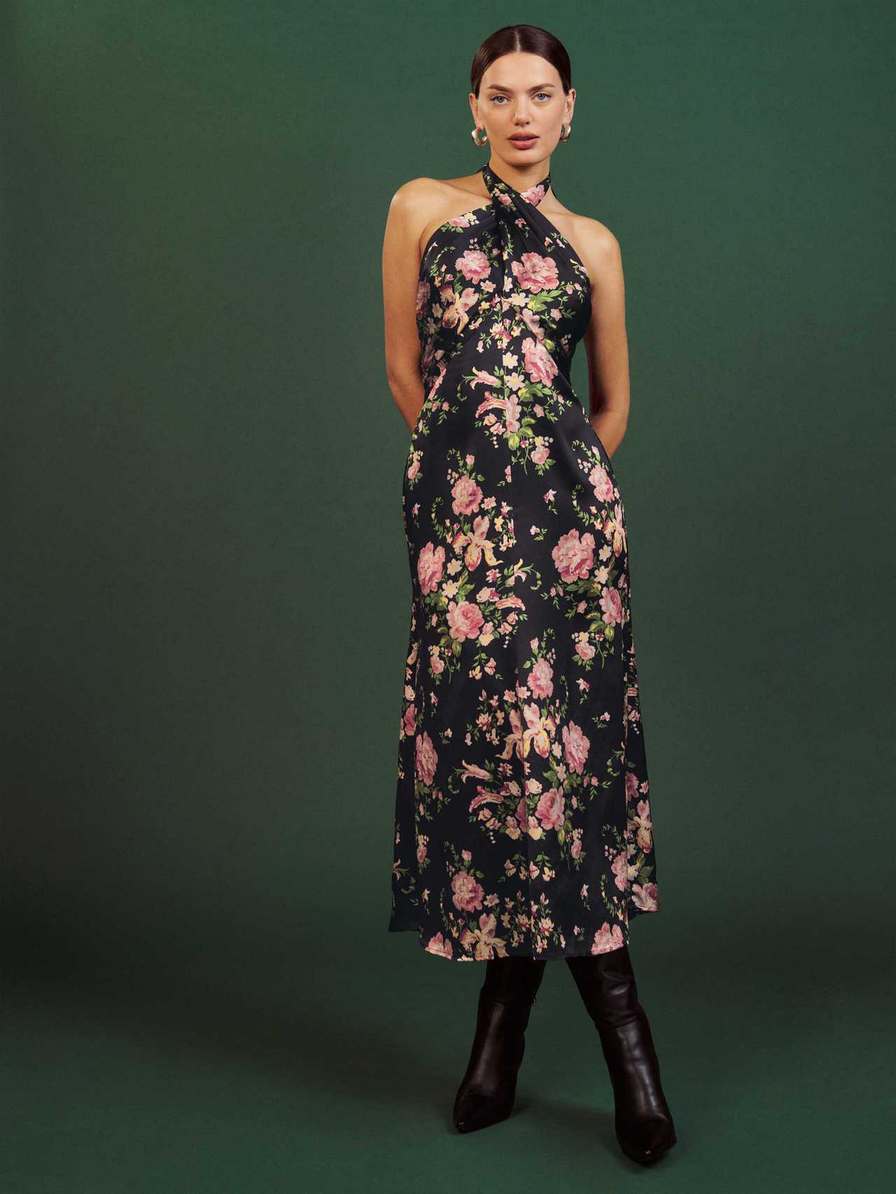Reformation Maddison Silk Women's Dress Flower | OUTLET-802651