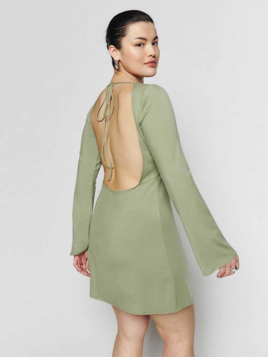 Reformation Mayson Knit Women's Dress Dark Green | OUTLET-1728436
