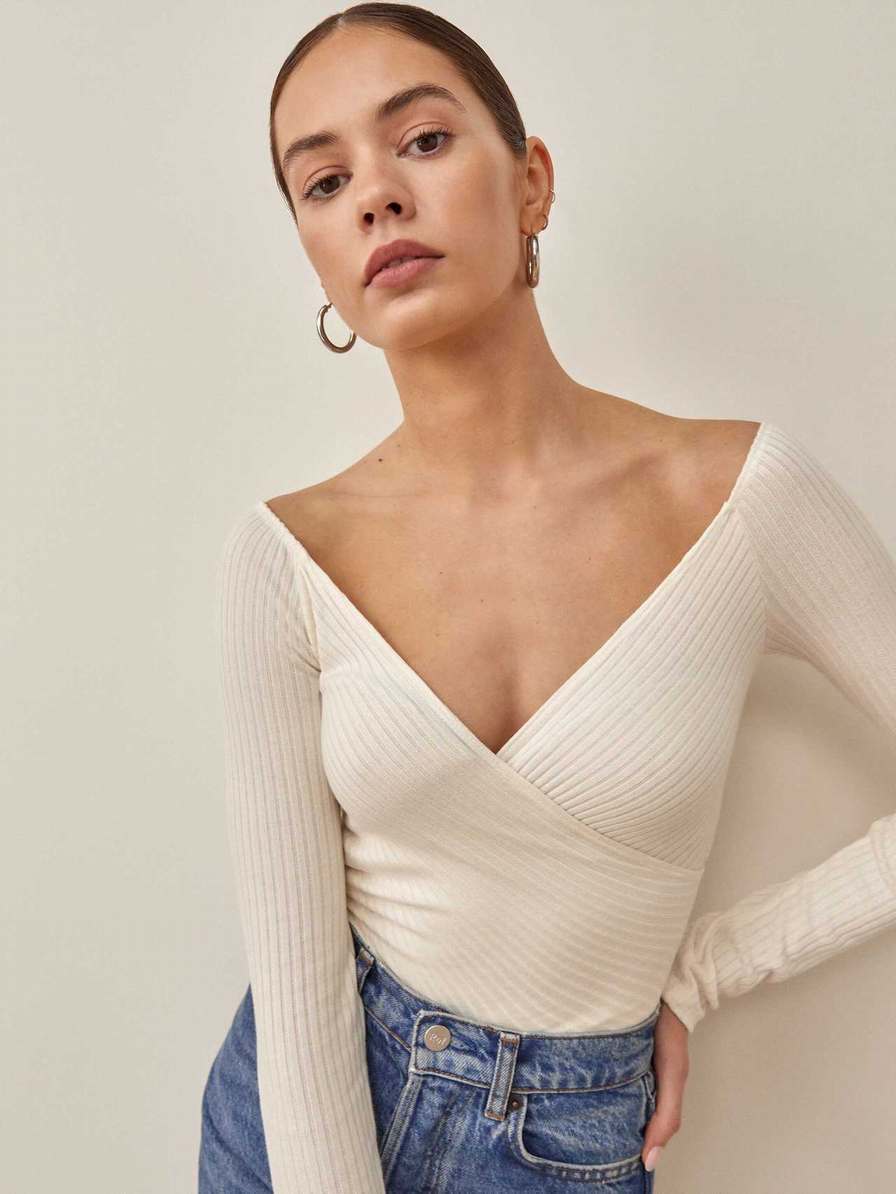 Reformation Minnie Knit Women's Tops White | OUTLET-246357