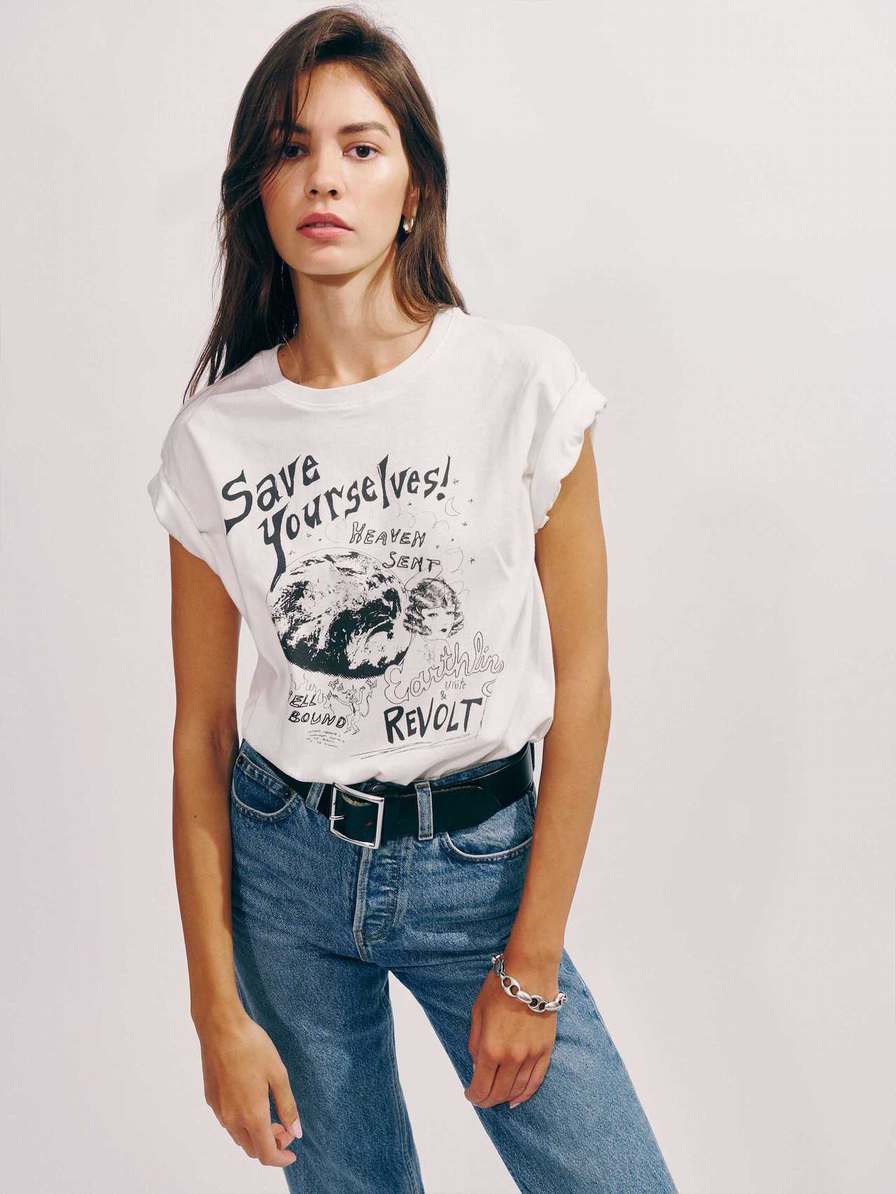 Reformation Oversized Women's T Shirts White | OUTLET-571230