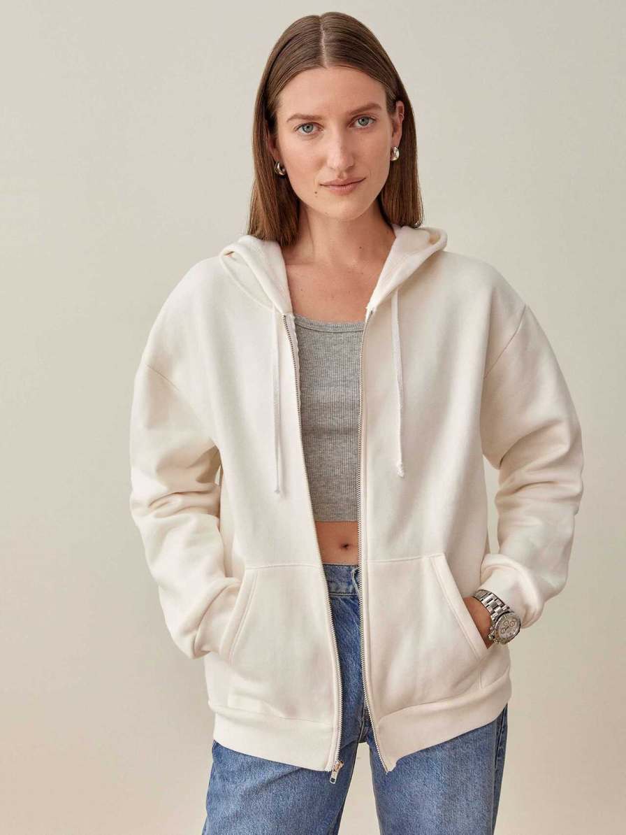 Reformation Paige Zip Women's Sweater White | OUTLET-326185