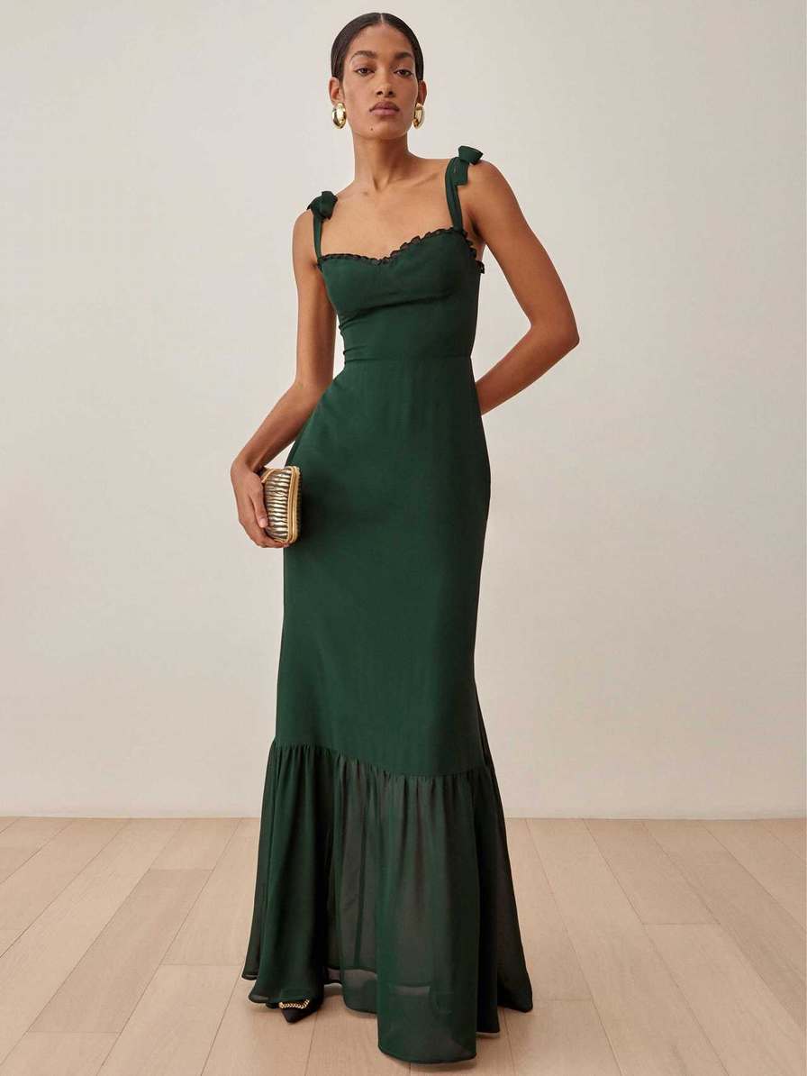 Reformation Petites Jasen Women's Dress Black Green | OUTLET-564801