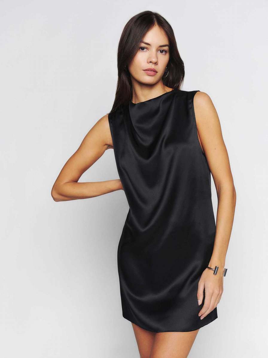 Reformation Serina Silk Women's Dress Black | OUTLET-584120