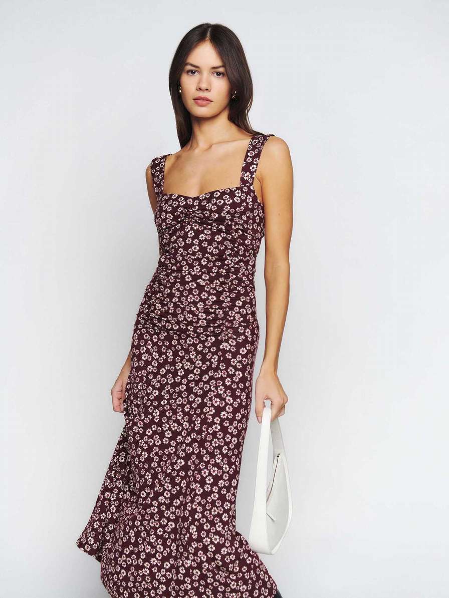 Reformation Suvi Knit Women's Dress Burgundy | OUTLET-428356